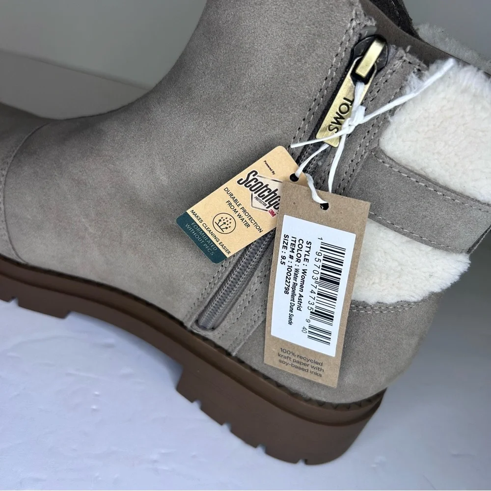 NWT TOMS Astrid Water Repellent‎ Suede Ankle Boots Dune Womens 9.5